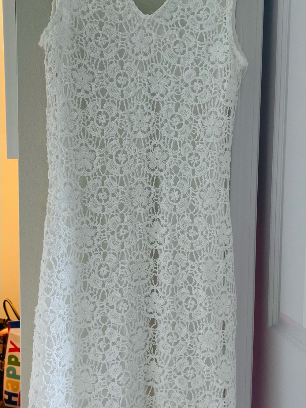 White Crochet Floral Mini Dress - Sleeveless Lace Design